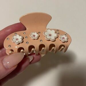 Custom Peach Floral Hair Claw Clip with Rhinestones